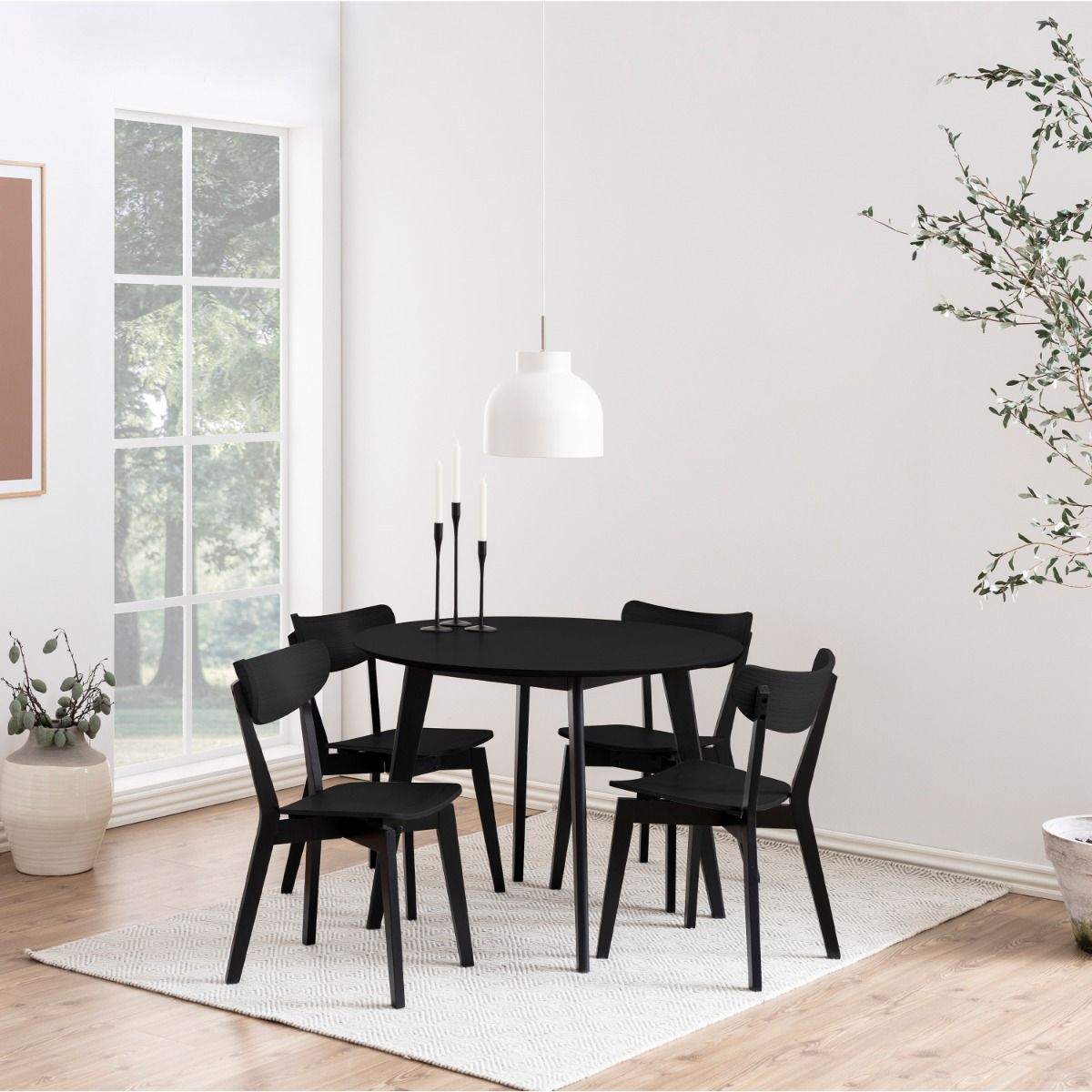 Roxby Round Dining Table in Black 105x76cm includes 4 Roxby Dining Chairs in Black