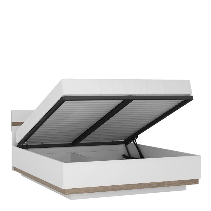 Chelsea Kingsize Bed in White with Oak Trim