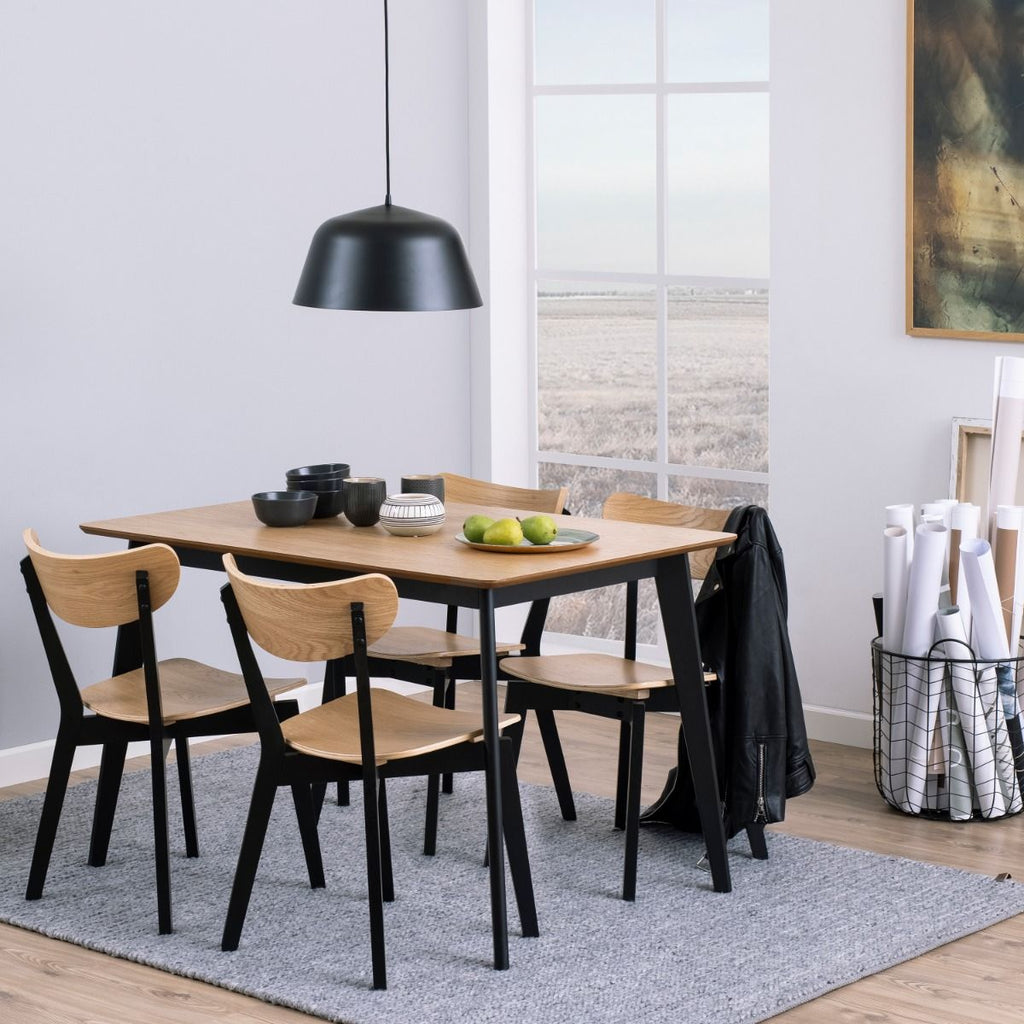 Roxby Dining Table in Oak & Black includes 4 Roxby Dining Chairs in Black and Oak