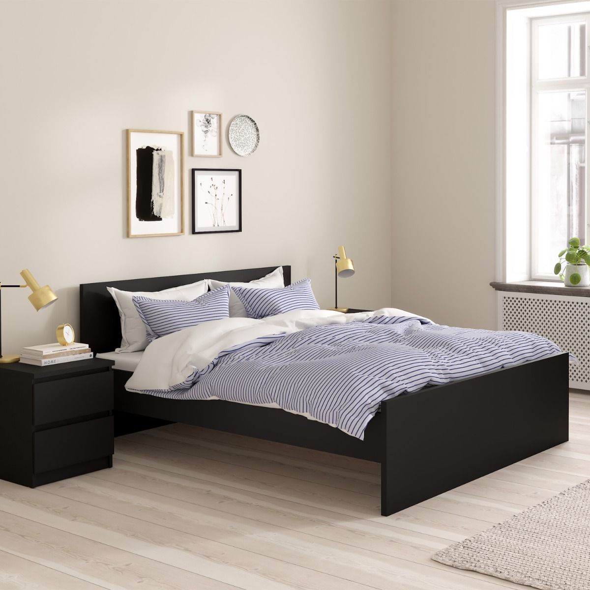 Naia Double Bed in Black Matt for UK 4ft6 Mattress
