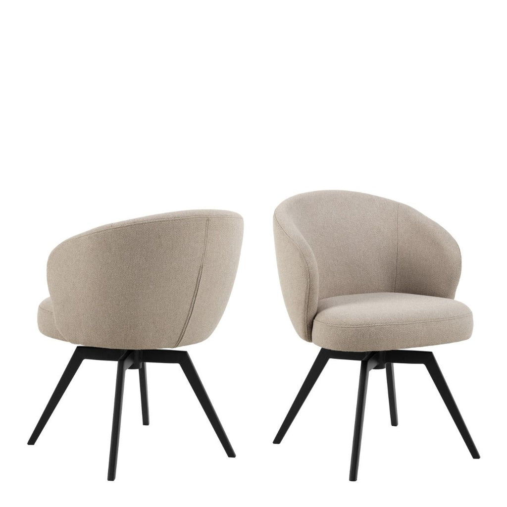 Soli Round Dining Table in Oak/Black 120x75cm includes 4 Darlene Dining Chair includes Armrest and Swivel Function in Beige