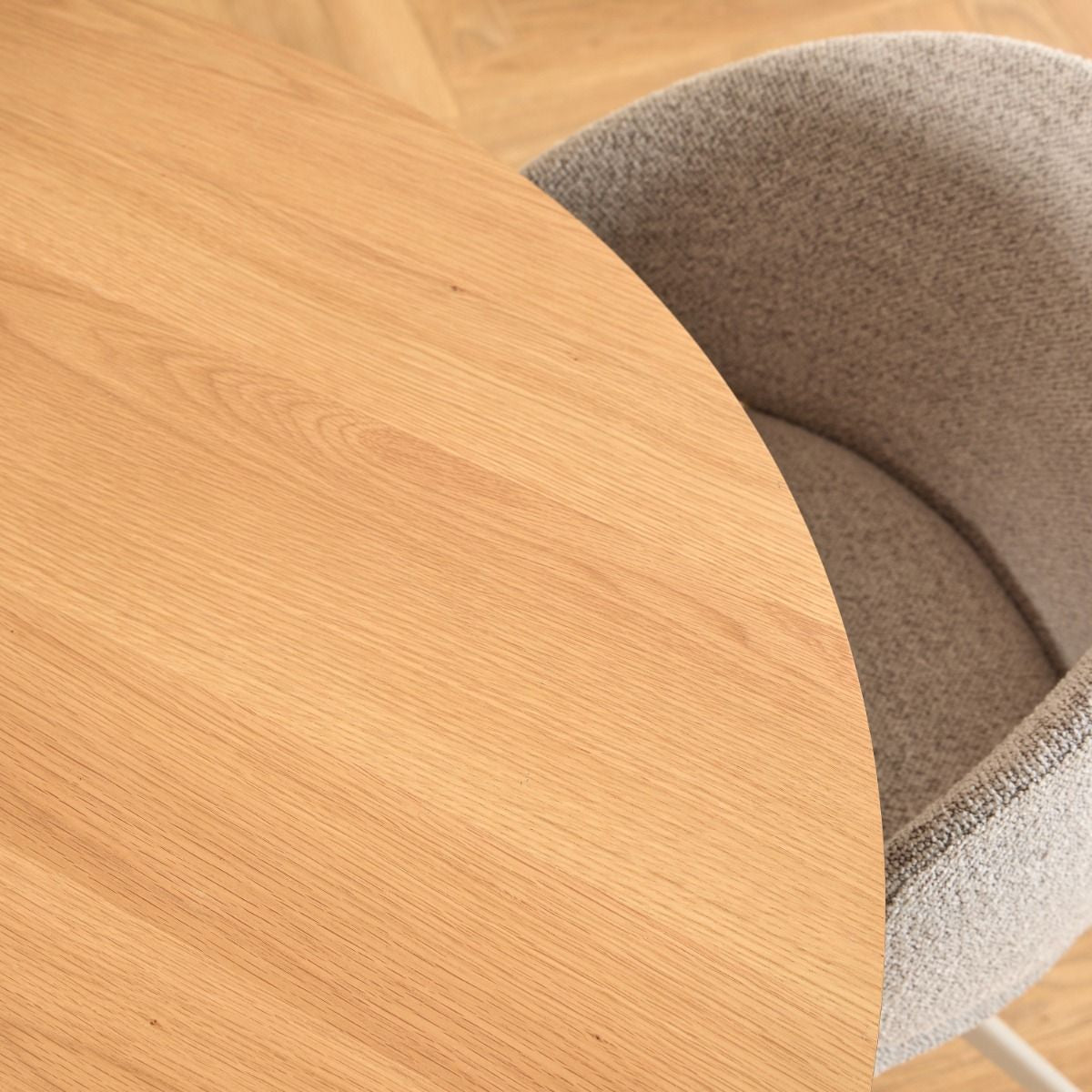 Soli Round Dining Table in Oak/Grey 120x75cm includes 4 Ella Swivel Beige Dining Chair