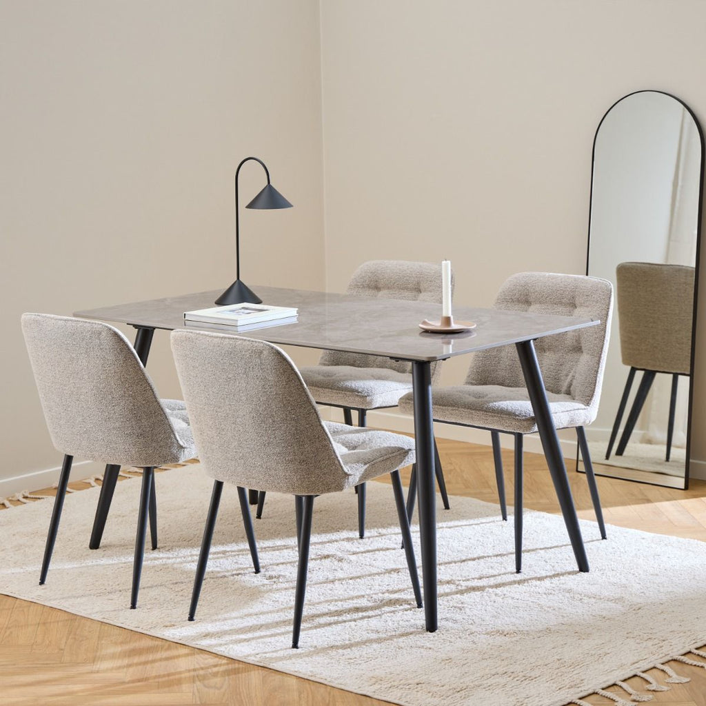 Wicklow Rectangular Dining Table in Grey/Black 140x75cm includes 4 Brooke Dining Chair in Monza Beige