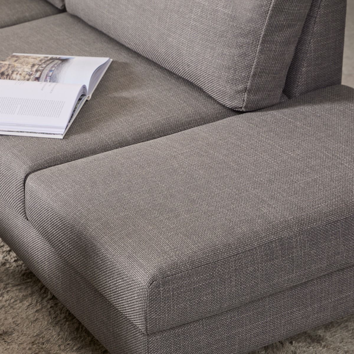 Omaha Right Hand Facing Corner Sofa in Light Grey Brown Fabric