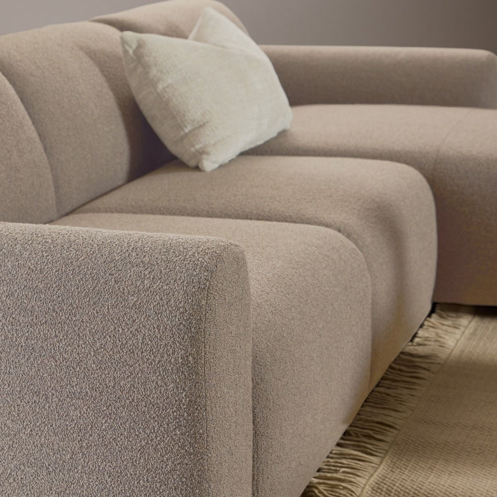 Midfield Right Hand Facing 2 Seater Chaise Longue in Boucle Beige Fabric