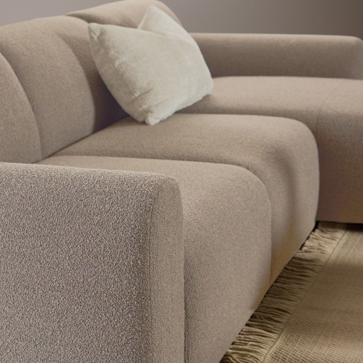 Midfield Right Hand Facing 2 Seater Chaise Longue in Boucle Beige Fabric