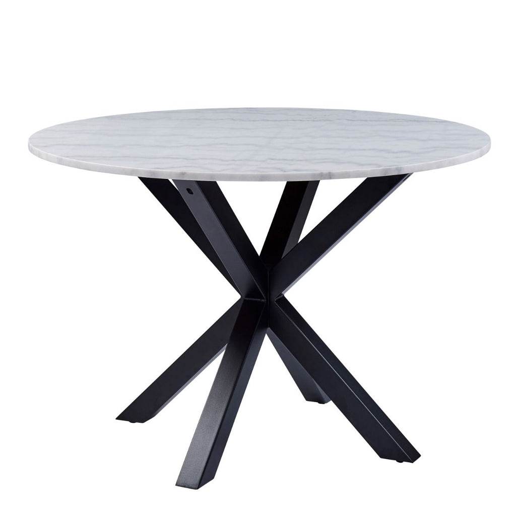 Heaven Round White Polished Marble Dining Table includes 4 I_Oregon Dining Chairs In Black