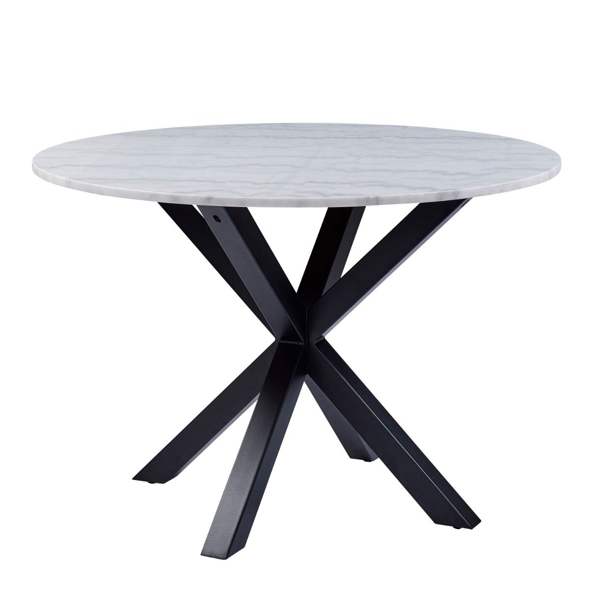 Heaven Round White Polished Marble Dining Table includes 4 I_Oregon Dining Chairs In Black