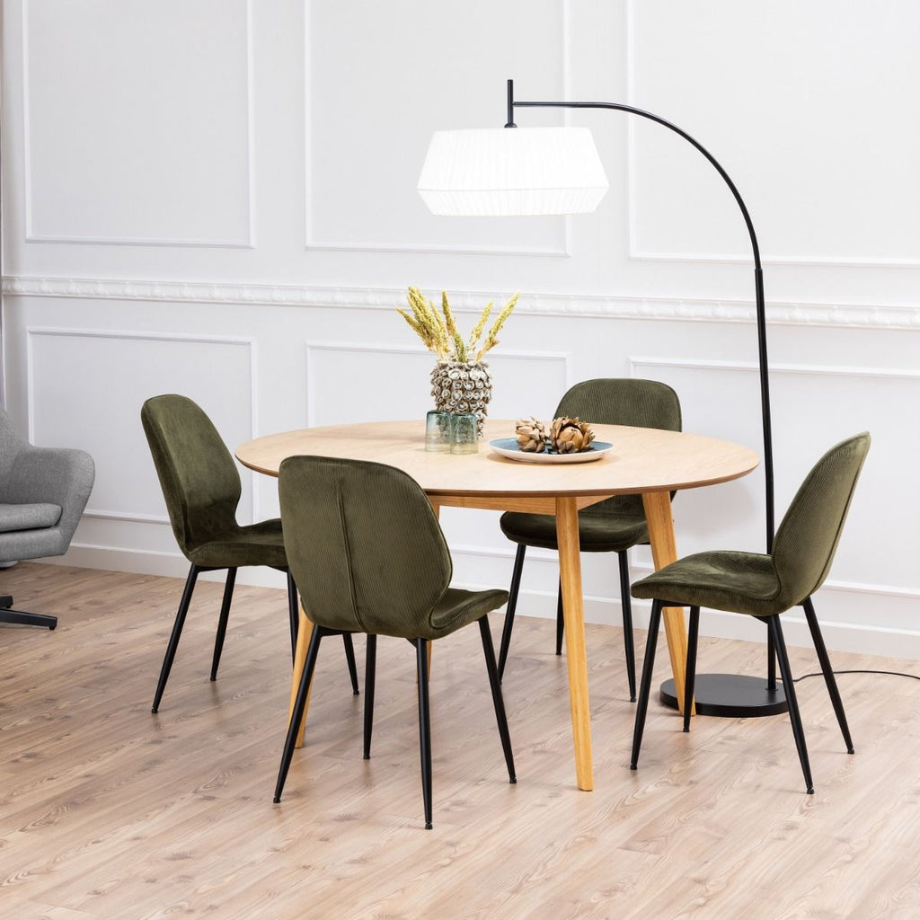 Nagano Round Dining Table in Oak includes 4 Femke Dining Chair in Olive Green
