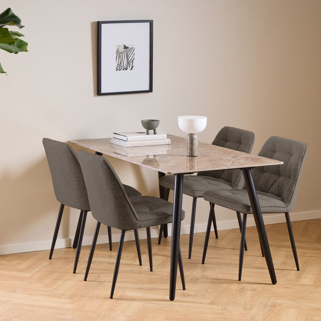 Wicklow Ceramic Dining Table Brown/Black 140x75cm includes 4 Brooke Dining Chair in Taupe