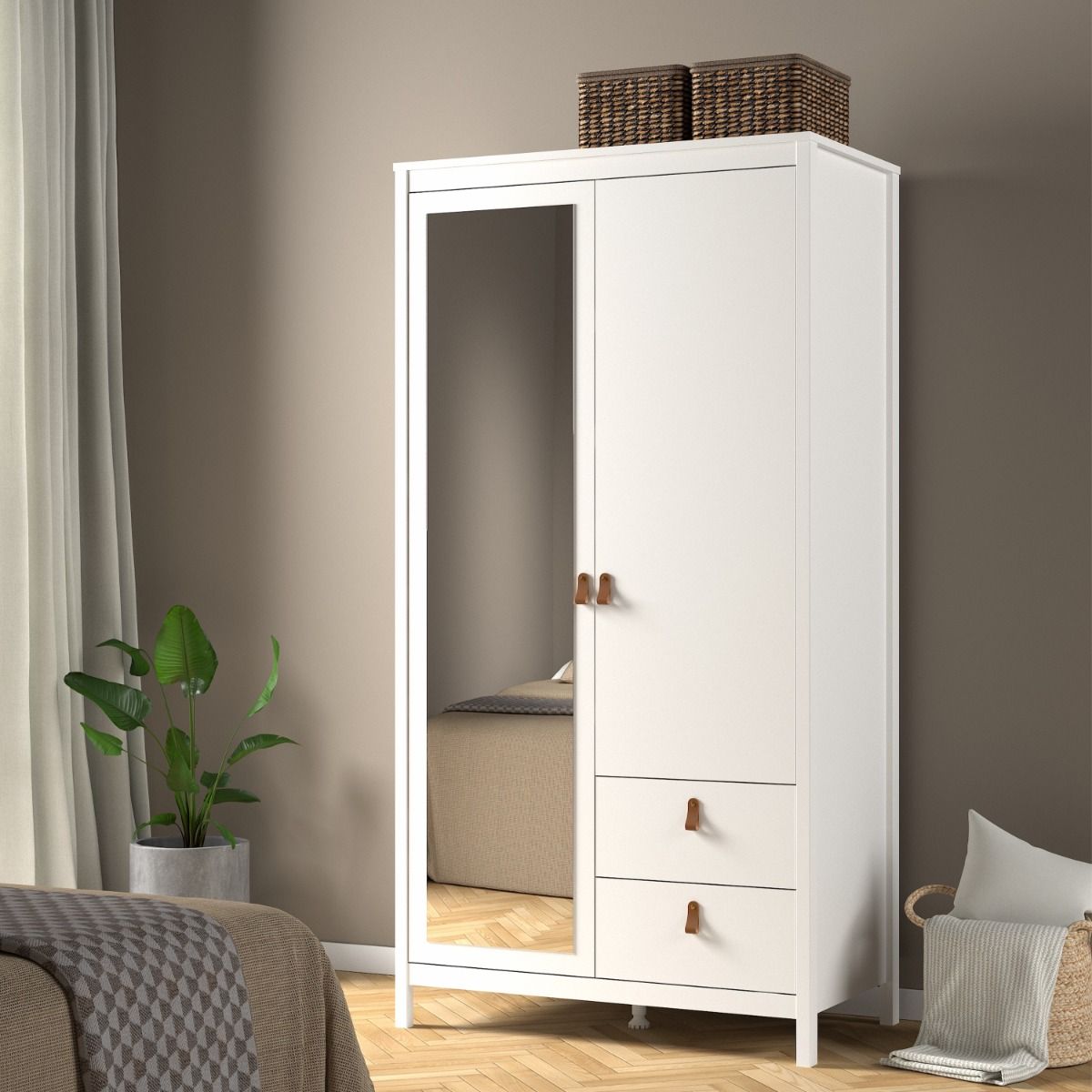 Barcelona Wardrobe with 1 Door 1 Mirror Door 2 Drawers