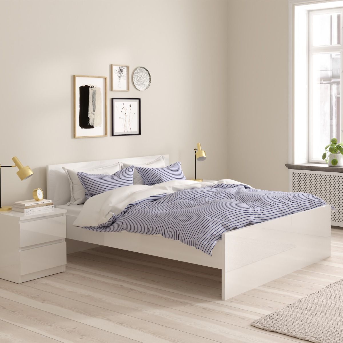 Naia Double Bed in White High Gloss for UK 4ft6 Mattress