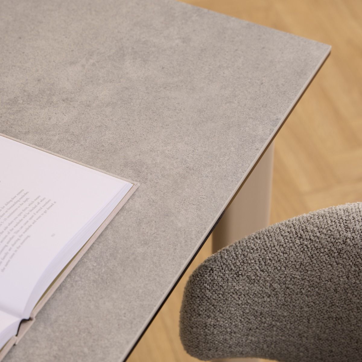 Palermo Ceramic Dining Table in Grey 160x75cm includes 4 Ella Swivel Beige Dining Chair