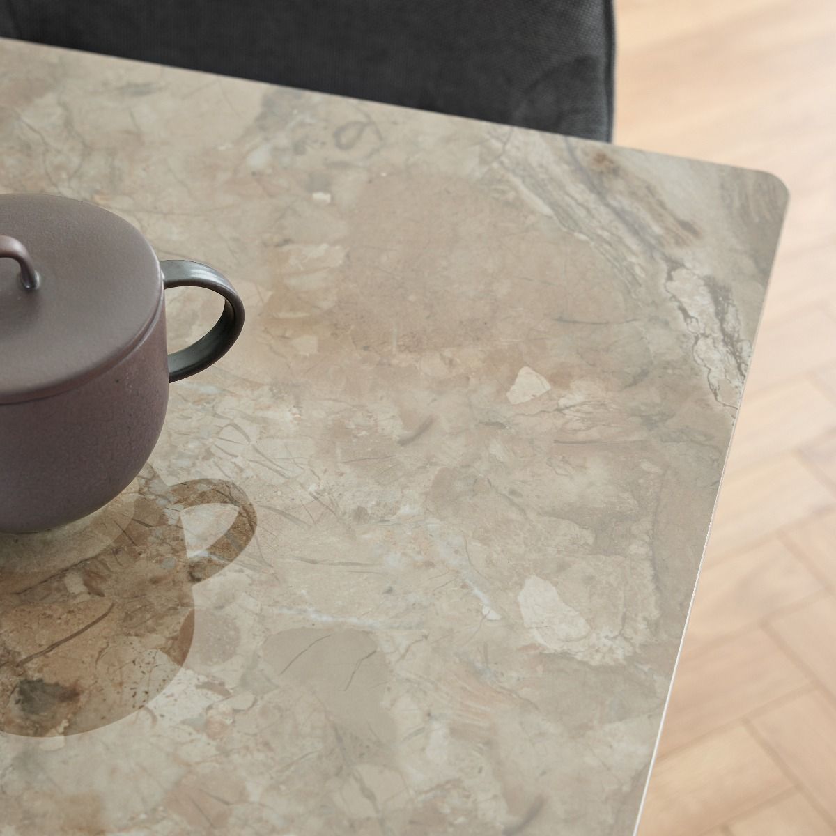 Wicklow Ceramic Dining Table Brown/Black 140x75cm includes 4 Brooke Dining Chair in Monza Beige