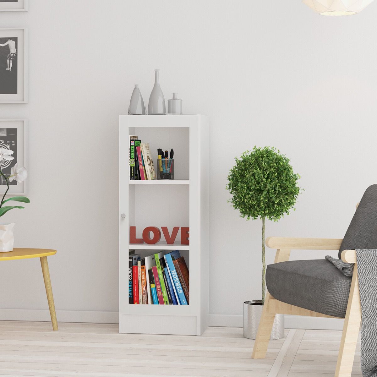 Basic Low Narrow Display Cabinet (2 Shelves) with Glass Door