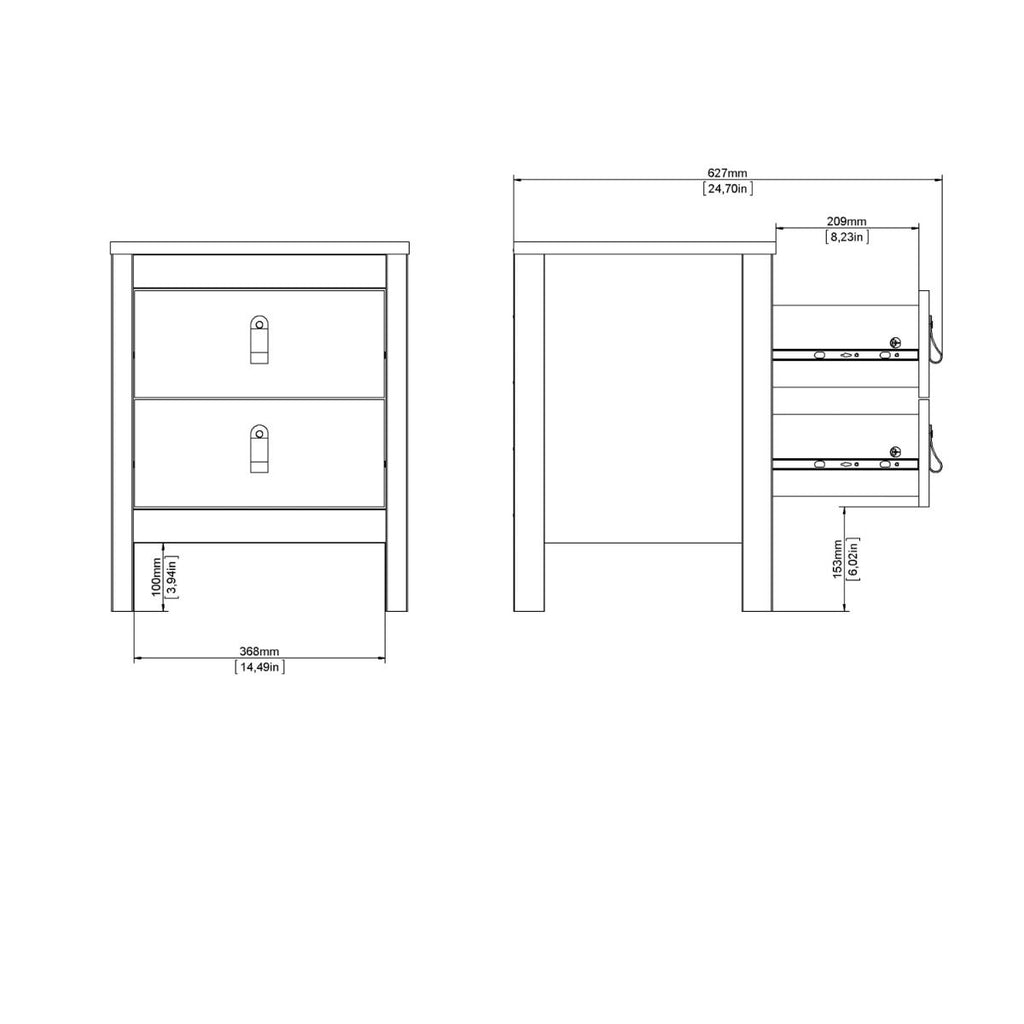 Barcelona Bedside Table 2 Drawers