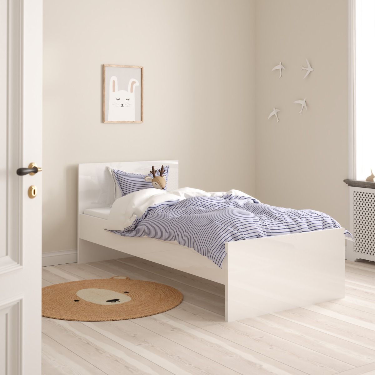 Naia Single Bed 3ft in White High Gloss