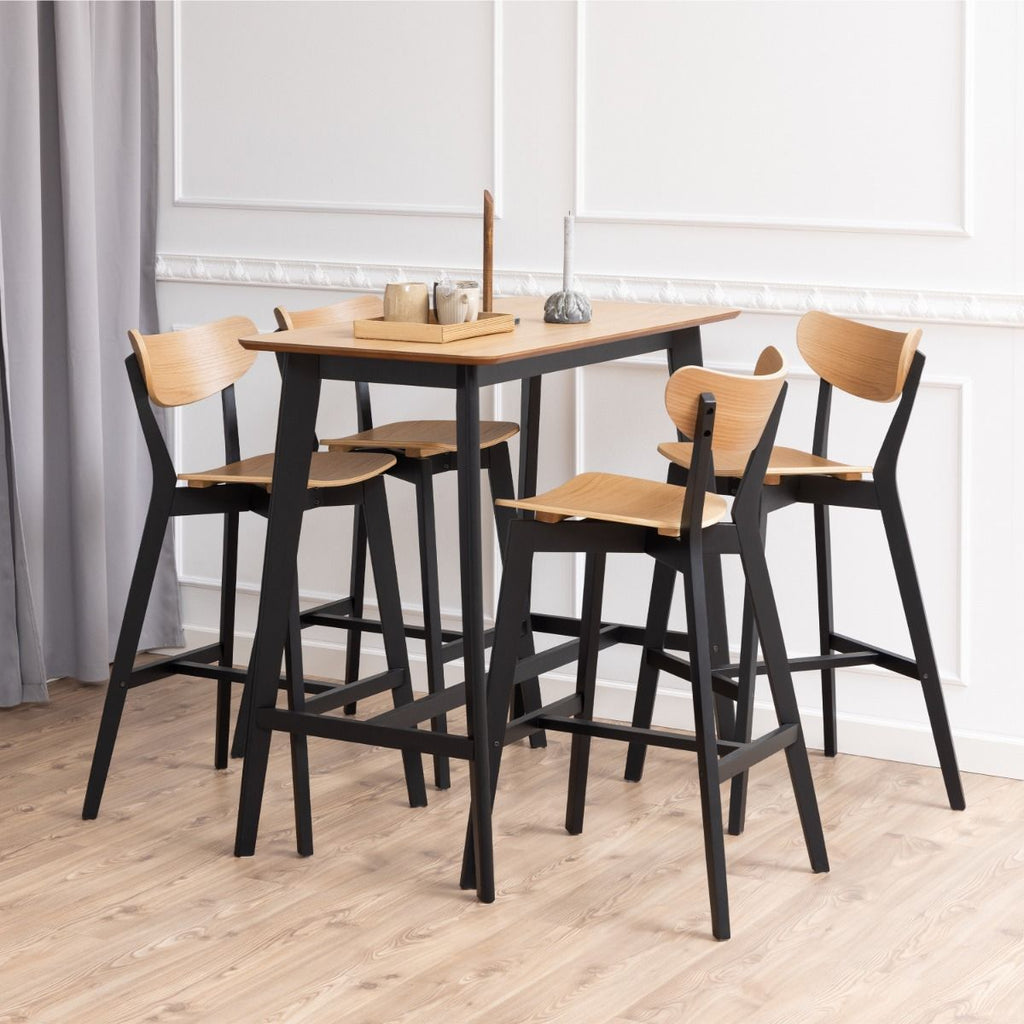 Roxby Bar Table includes 4 Roxby Bar Stool, Black and Oak