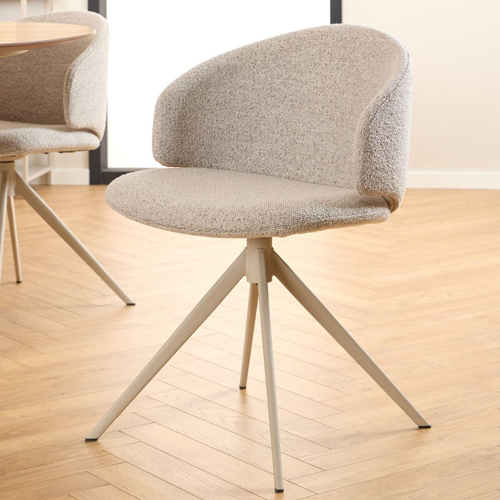 Soli Round Dining Table in Oak/Grey 120x75cm includes 4 Ella Swivel Beige Dining Chair