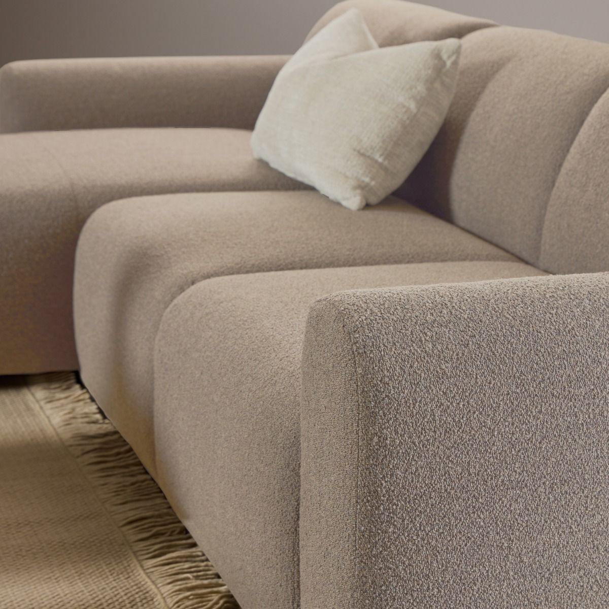 Midfield Left Hand Facing 2 Seater Chaise Longue in Boucle Beige Fabric