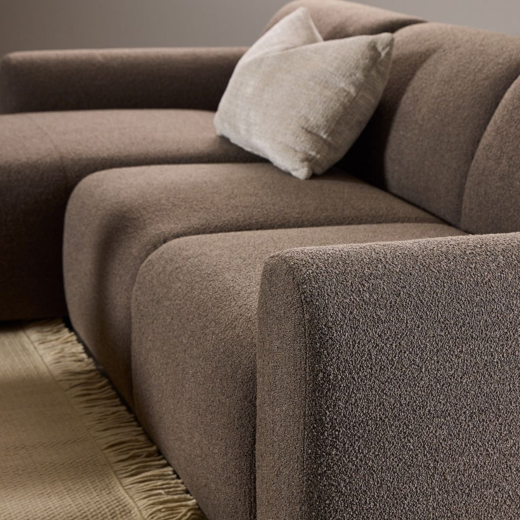 Midfield Left Hand Facing 2 Seater Chaise Longue in Boucle Taupe Fabric