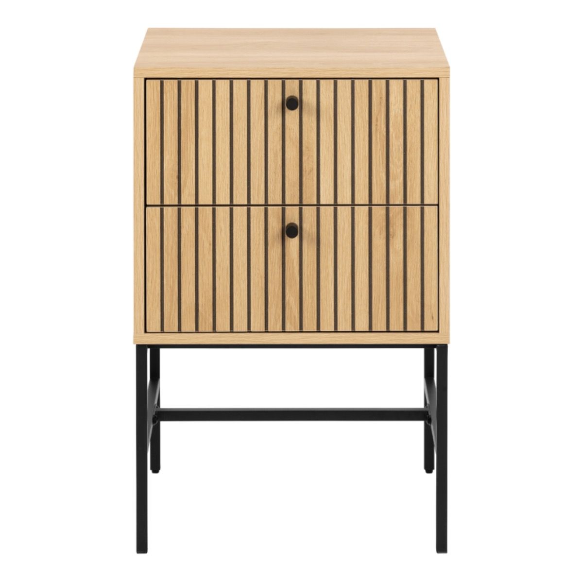 Albany 2 Drawer Bedside Table in Oak/Black Legs