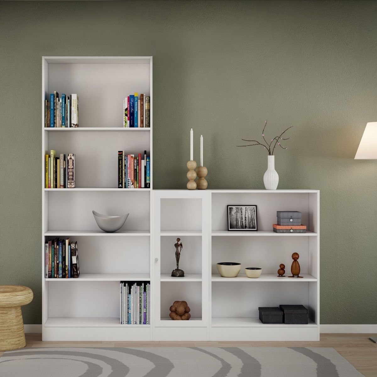 Basic Low Narrow Display Cabinet (2 Shelves) with Glass Door