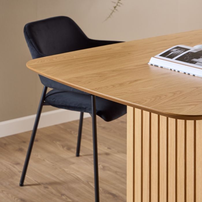 Christo Dining Table in Oak includes 6 Lima Dining Chair includes Armrest in Black