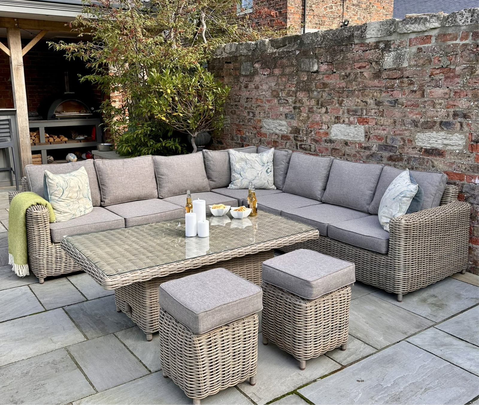 Amalfi Outdoor Large Corner Set With Riser Table + 2 Stools