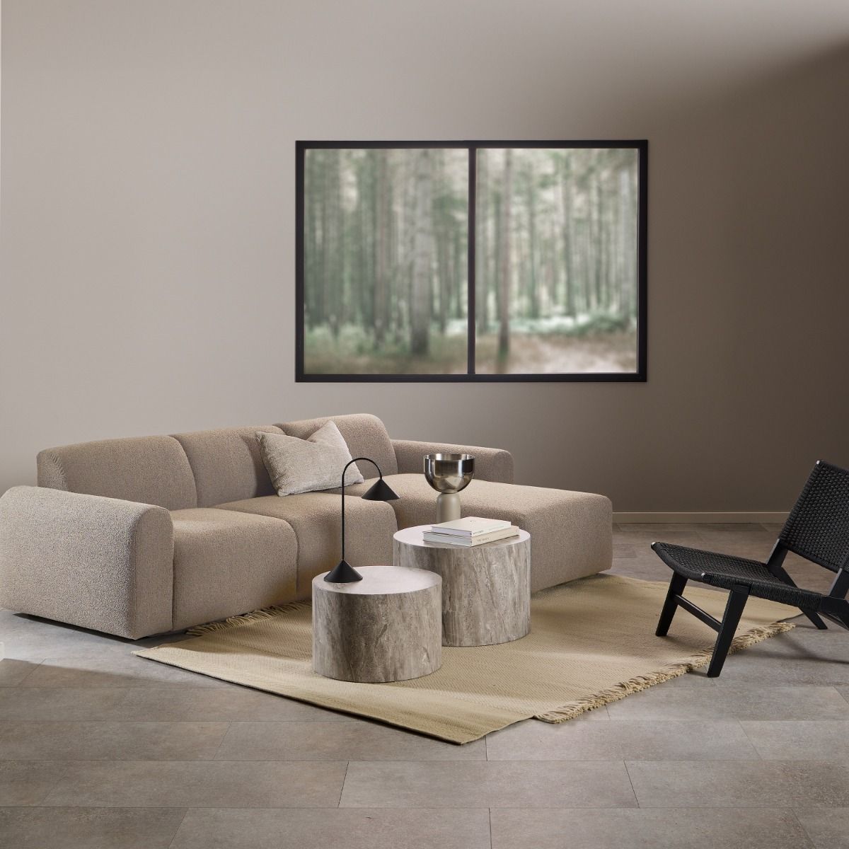 Midfield Right Hand Facing 2 Seater Chaise Longue in Boucle Beige Fabric