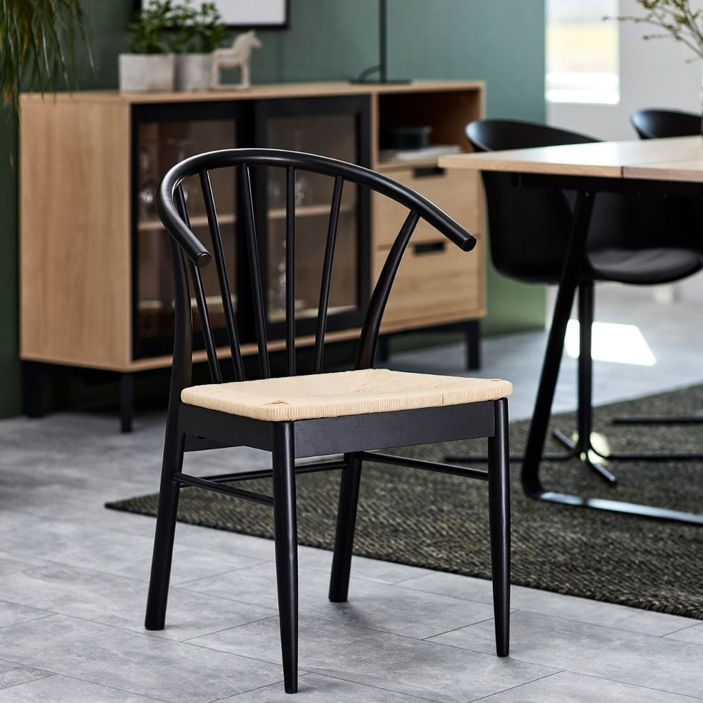 Montreux Round Extending Dining Table in Black 115-154 cm includes 4 Cassandra Dining Chair includes Armrest in Black