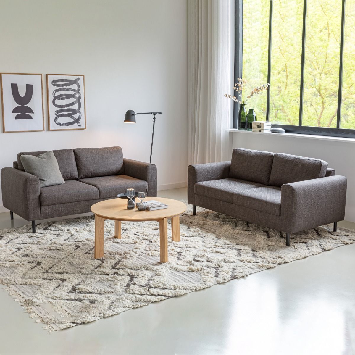 Omaha 2 Seater Sofa in Light Grey Brown Fabric