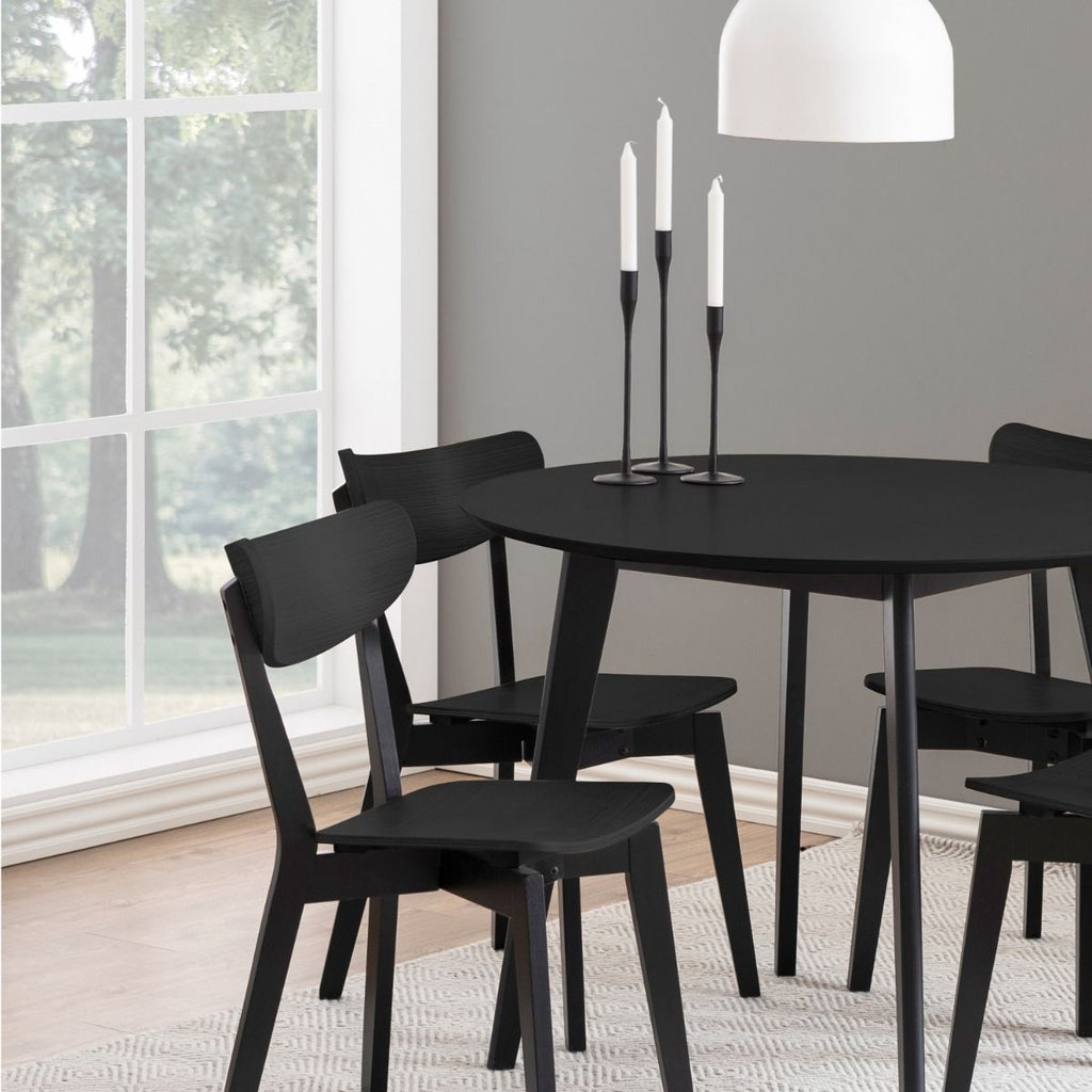 Roxby Round Dining Table in Black 105x76cm includes 4 Roxby Dining Chairs in Black