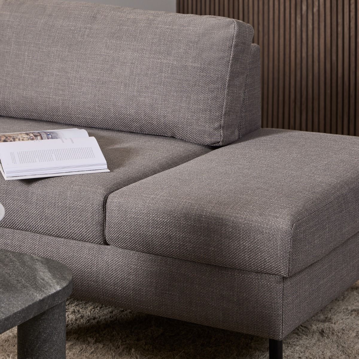 Omaha Right Hand Facing Corner Sofa in Light Grey Brown Fabric