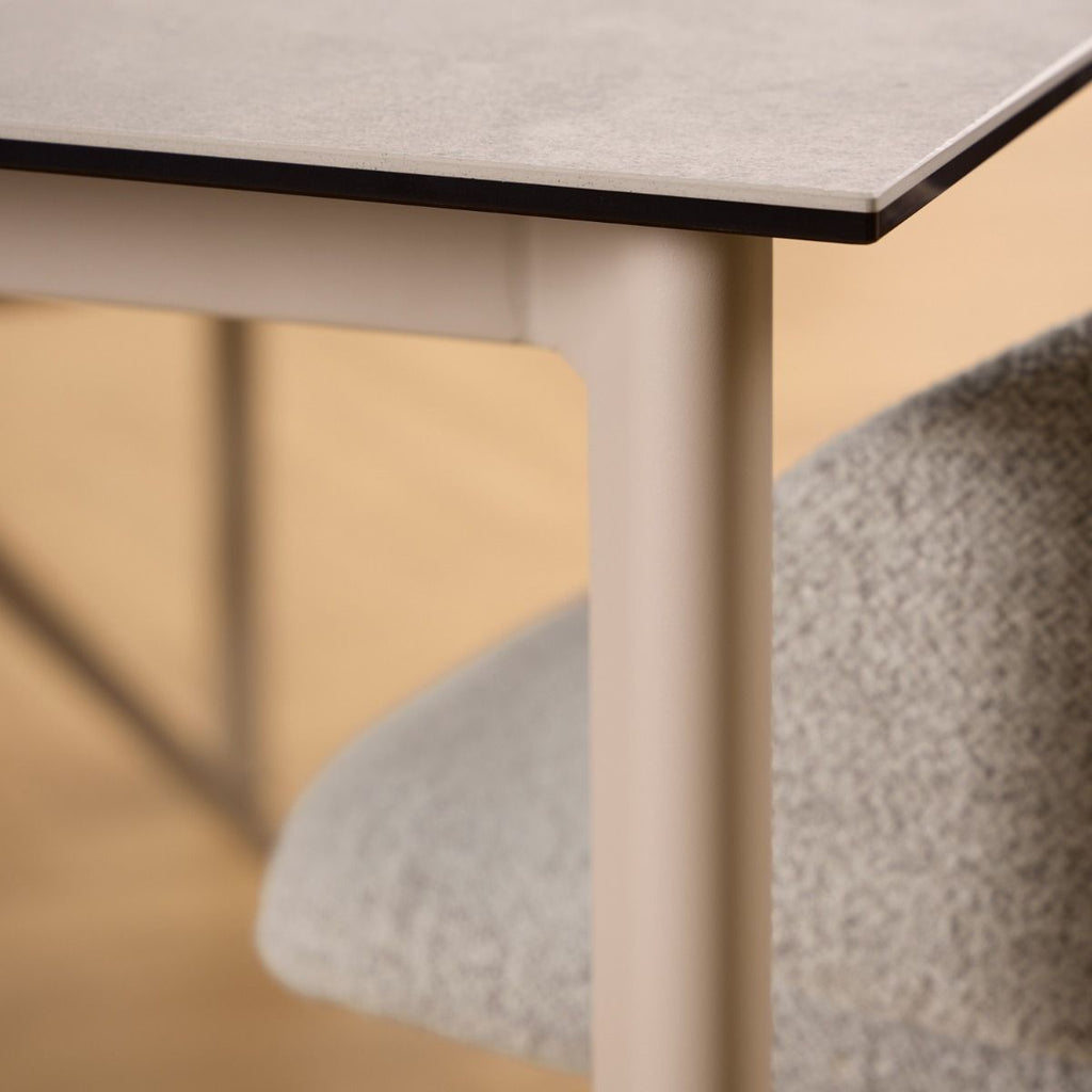 Palermo Ceramic Dining Table in Grey 160x75cm includes 4 Ella Swivel Beige Dining Chair