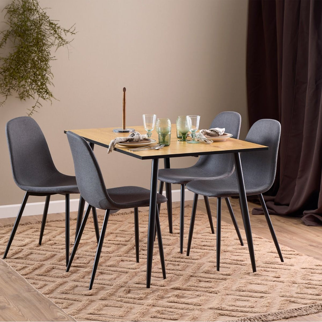 Wilma Dining Table Oak Top & Black Legs 120x75cm includes 4 Celia Dining Chairs in Light Grey