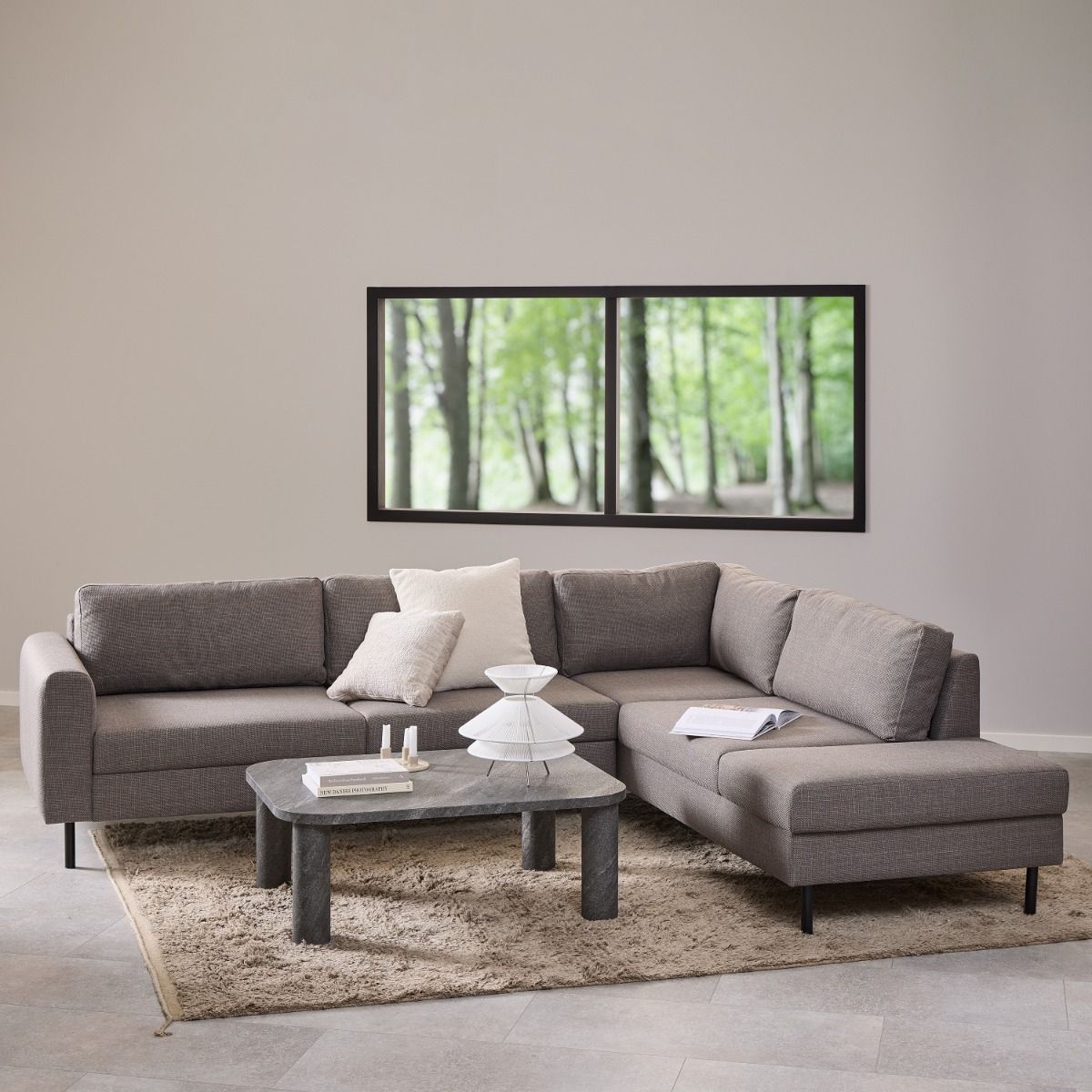 Omaha Right Hand Facing Corner Sofa in Light Grey Brown Fabric
