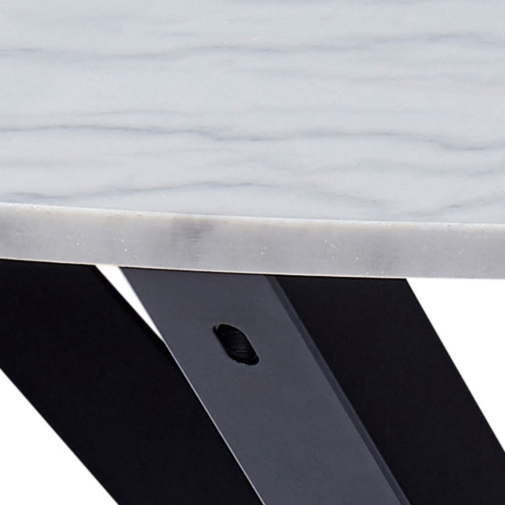 Heaven Round White Polished Marble Dining Table includes 4 I_Oregon Dining Chairs In Black