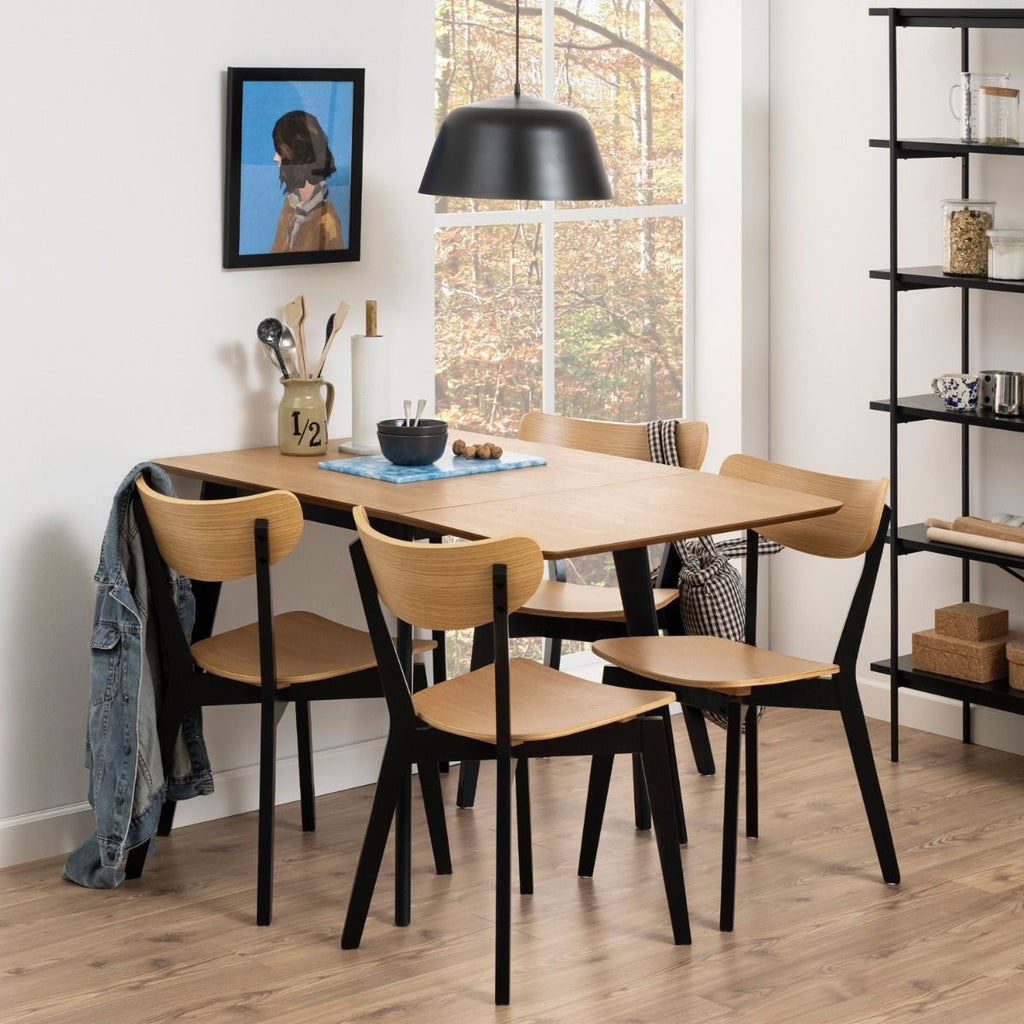 Roxby Extending Dining Table 80-120cm in Oak & Black Includes 4 Roxby Dining Chairs in Black and Oak