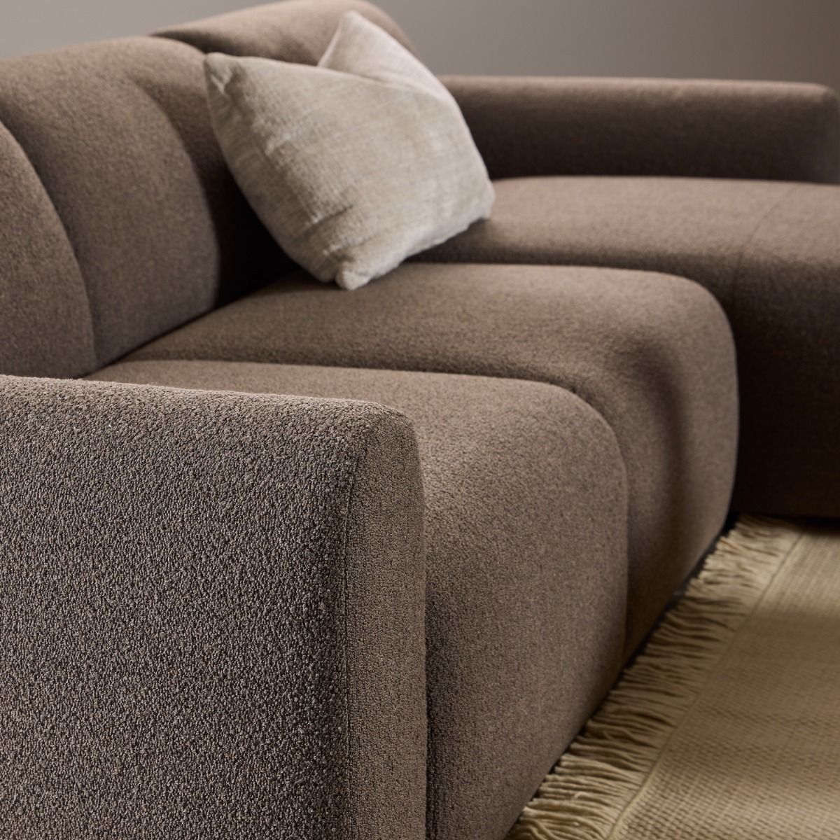 Midfield Right Hand Facing 2 Seater Chaise Longue in Boucle Taupe Fabric