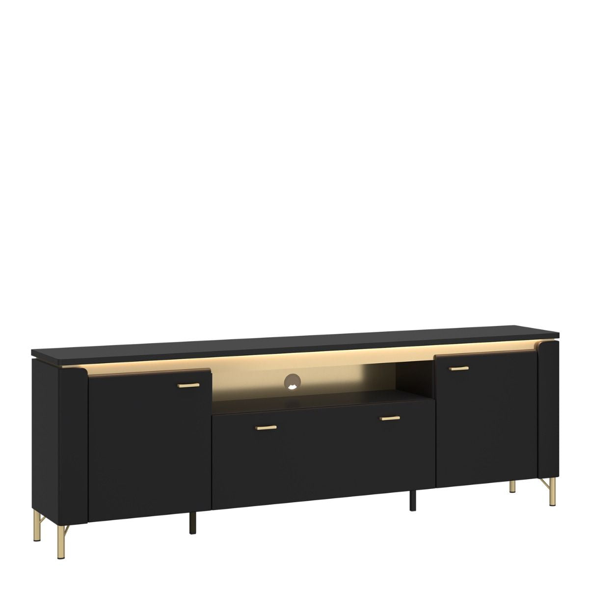 Genoa TV Cabinet 2 Door 1 Drawer 200cm Wide in Black Matt/Gold